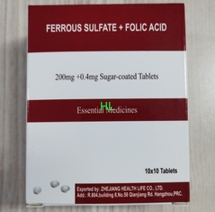 Porcellana Sulfato ferroso + Acido folico compresse 200MG + 0,4MG BP / USP Medicinali fornitore